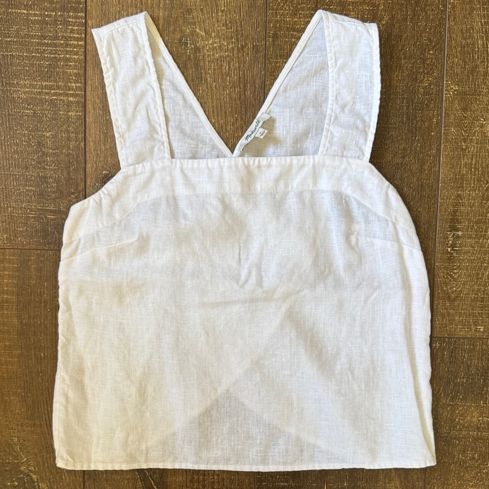 Madewell White Linen Cross Back Tank Top - Picture 3 of 5